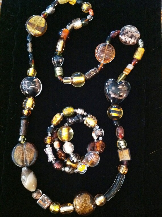 Chunky Golden Brown Necklace & Bracelet Set