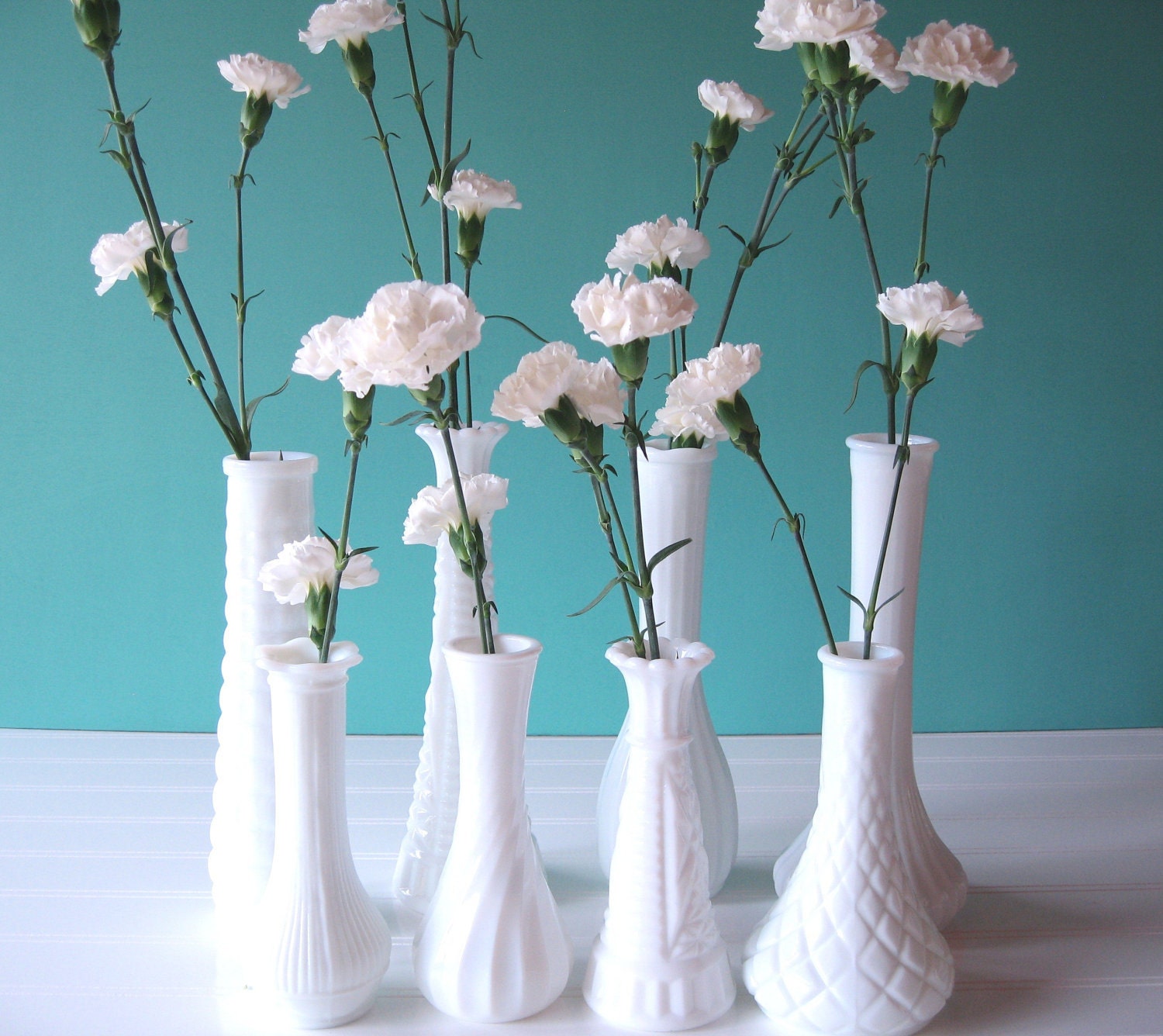 Milk glass bud vases, Bud Vases, Set of 8 vases, milkglass, vintage wedding