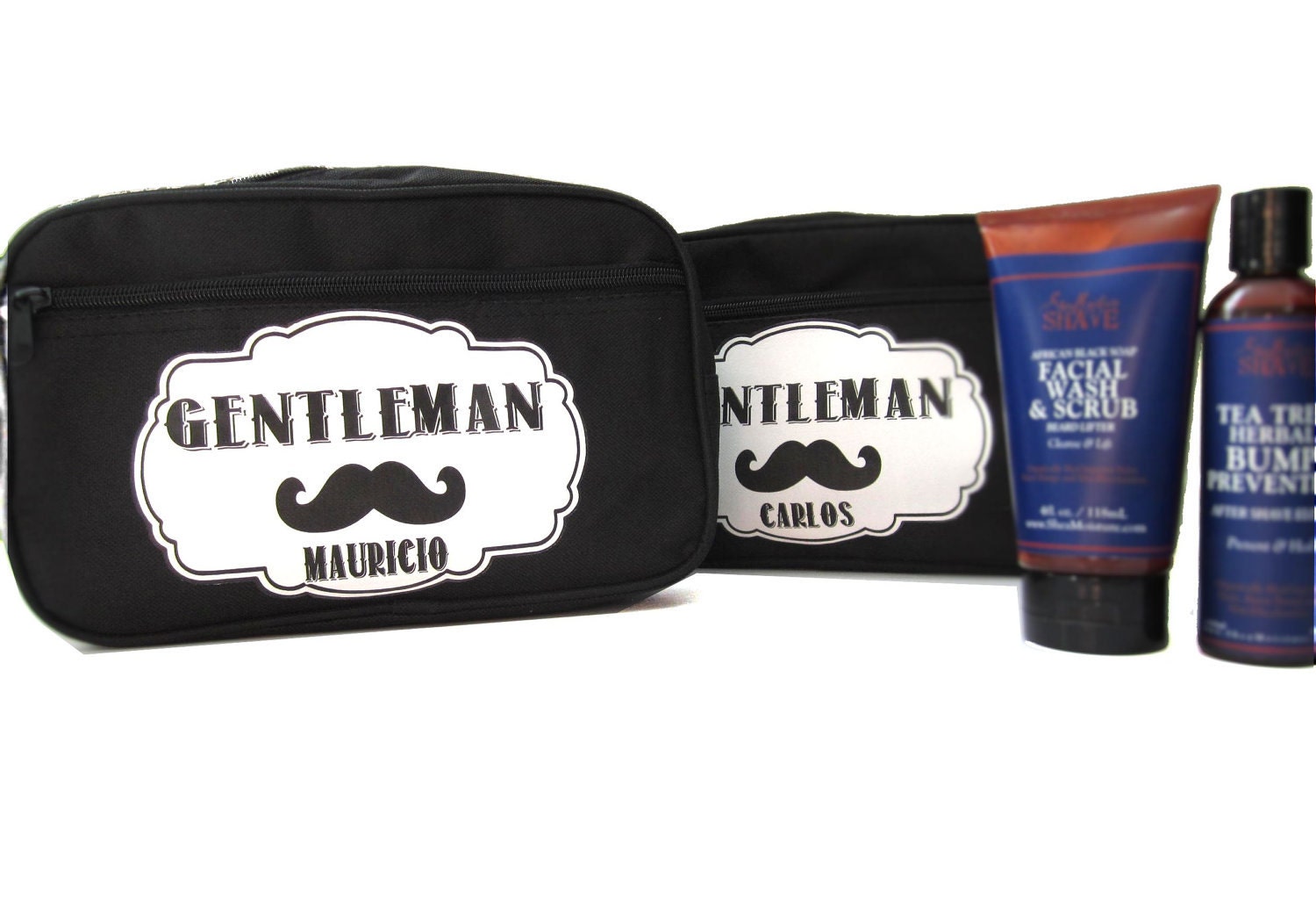 PERSONALIZED Groomsmen gift with name Mens Toiletry Bag or Wedding Party Gift, Best Man Wedding Accessories, Black Mustache Monogram Tote