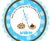 Milk and cookies   Round Labels Stickers for party favors, gift tags, or address labels
