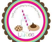 Milk and cookies   Round Labels Stickers for party favors, gift tags, or address labels