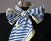 Vintage Vera Scarf Striped Blue Yellow Gingham 1970s Silky / Bow Tie Long Scarf / 60" x 7"