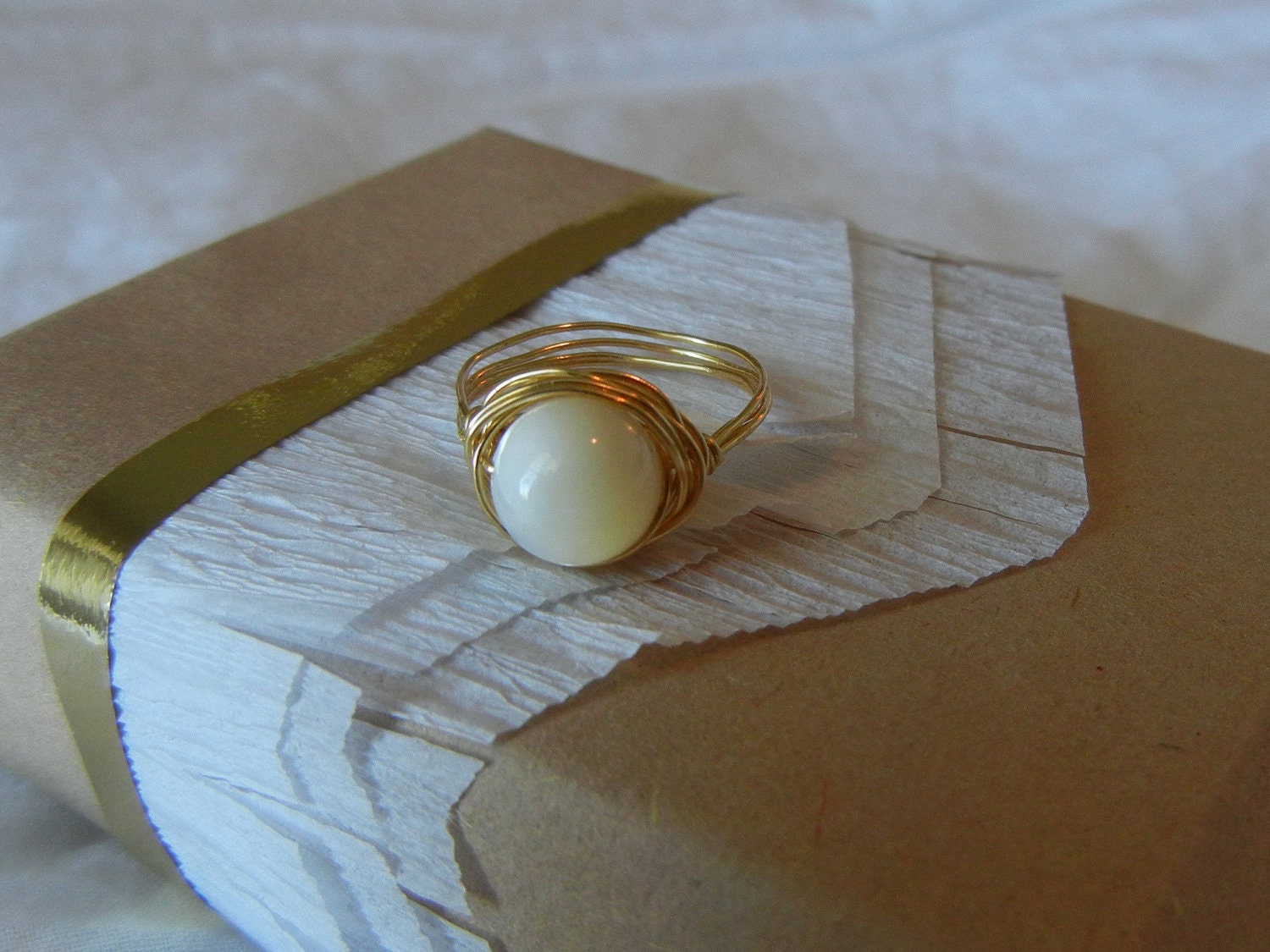 Mother of Pearl Stone Wrapped Ring