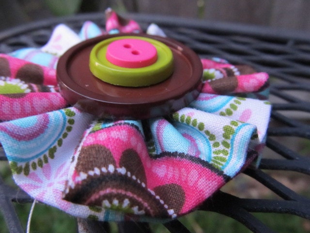 Dog collar Flower Pink Brown and Green Buttons Flower - Dog collar Accessory or Flower