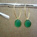 FREE DOMESTIC SHIPPING - Round cut Emerald Green bezel framed glass drop danges on gold plated hoop earring.