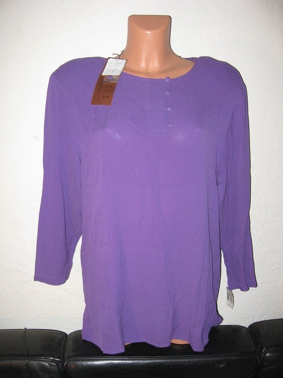 Vintage Carole Little 80's Silk Blouse Purple  Shoulder Pads New Original Tags  RARE