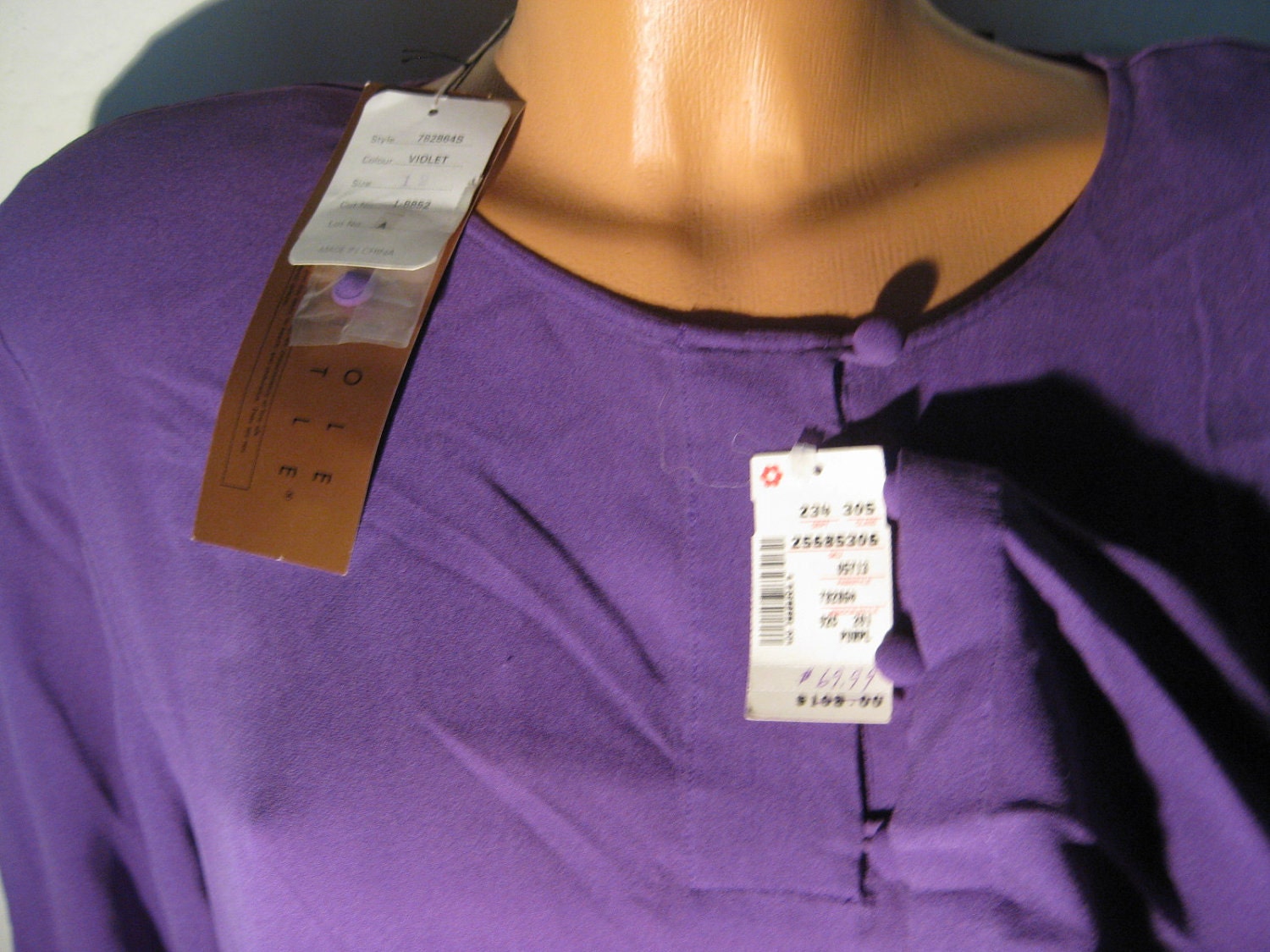 Vintage Carole Little 80's Silk Blouse Purple  Shoulder Pads New Original Tags  RARE