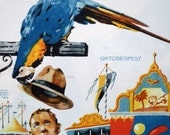 1931 PARROT MACAW stealing a hat at a CARNIVAL Weimar Germany print