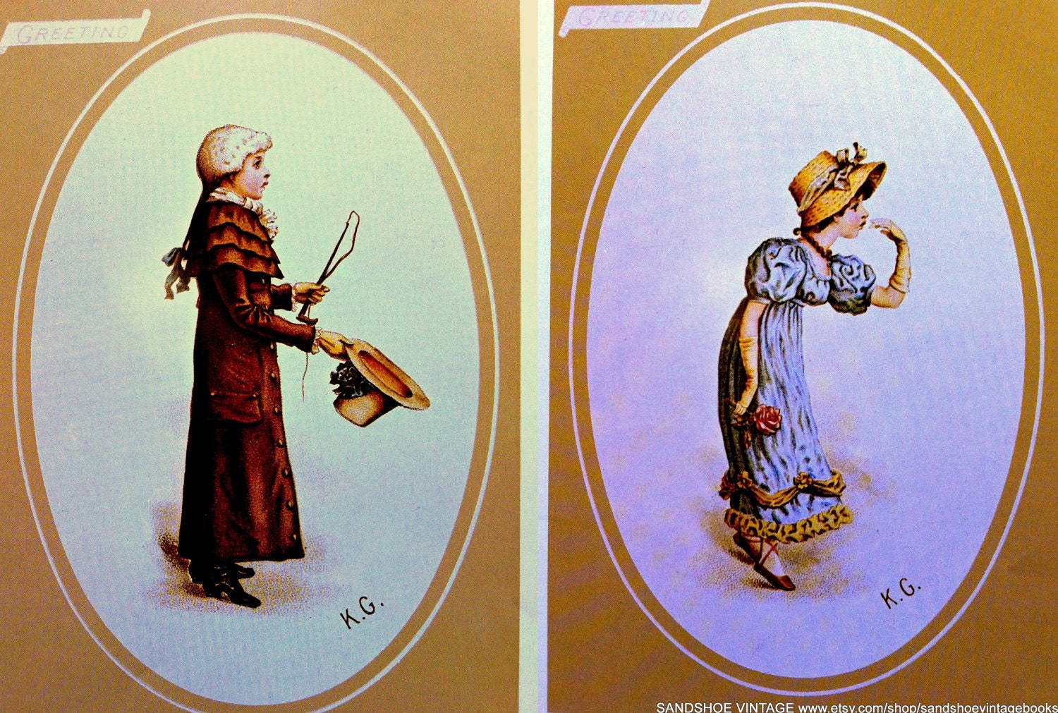1800s MAN and WOMAN 2 Kate GREENAWAY Prints Ideal for Framing