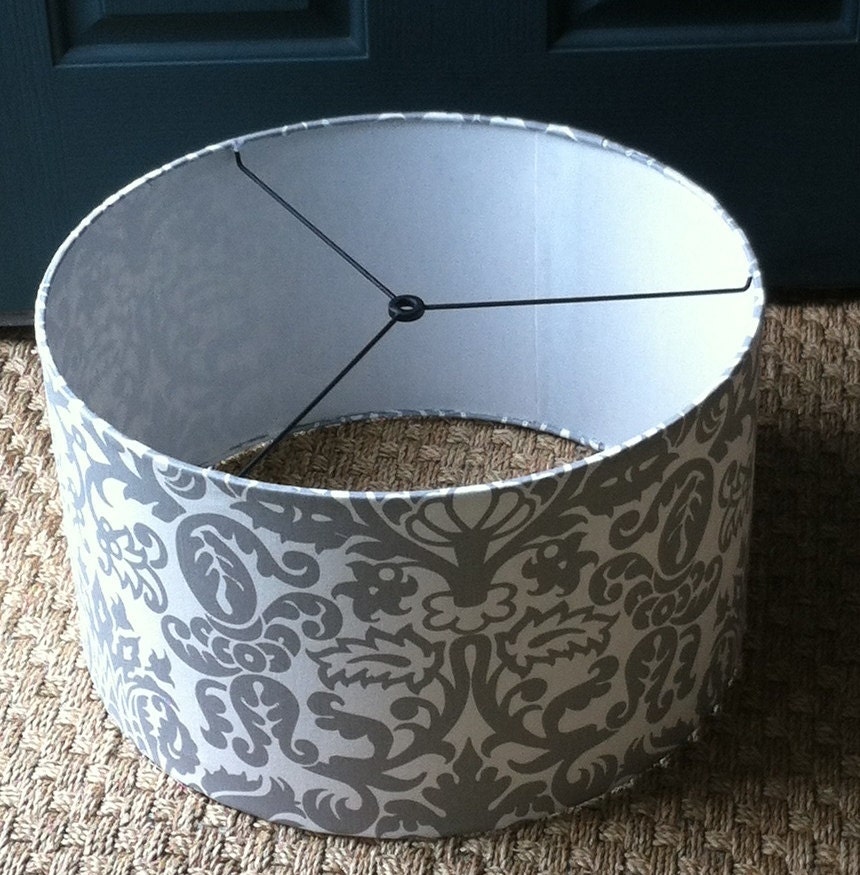Large drum lamp shade or pendant light shade 17" X 10" silver / grey and white in Premier Prints Amsterdam in Storm