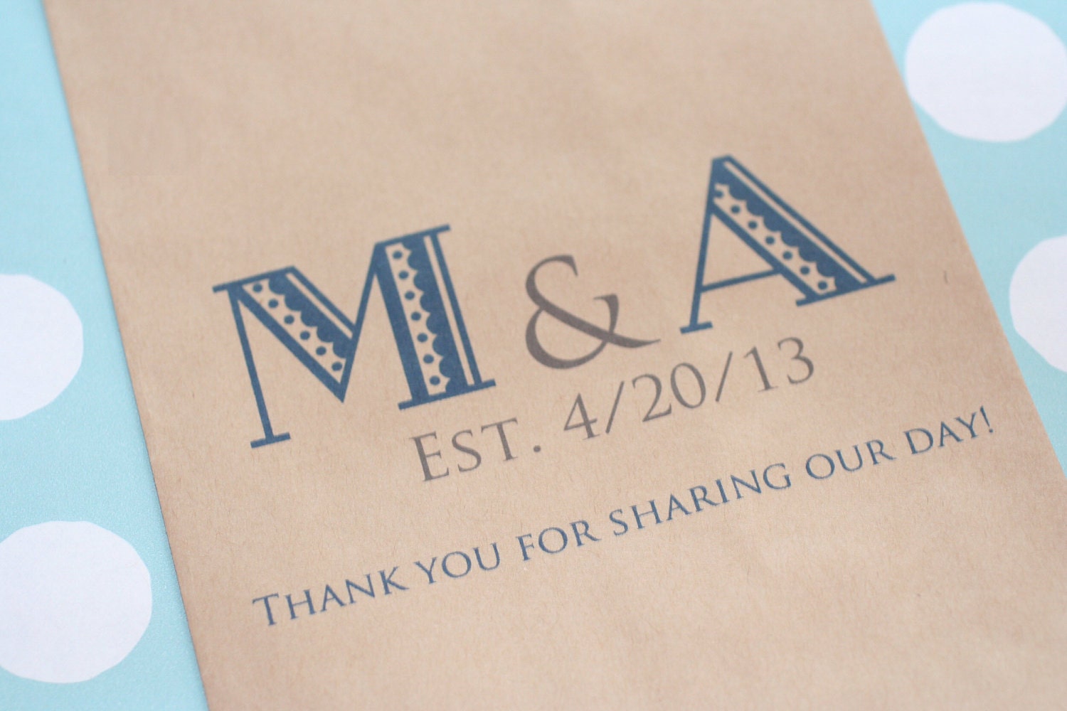 50 Retro Initial Brown Kraft Favor Bags - Custom Wedding Favor Candy Buffet Lolly Bar - Contact for Other Quantities
