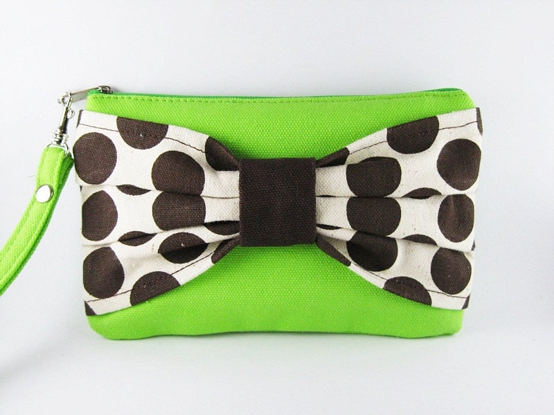 Big Bow (Green) - iPhone Purse, Cell Phone Wristlet, Camera Bag, Cosmetic Bag, Zipper Pouch