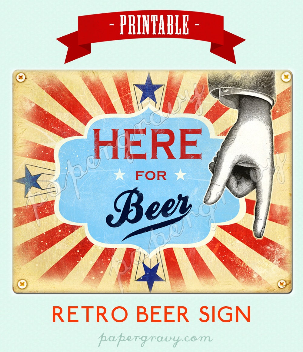 Printable Retro Here for Beer Wall Art