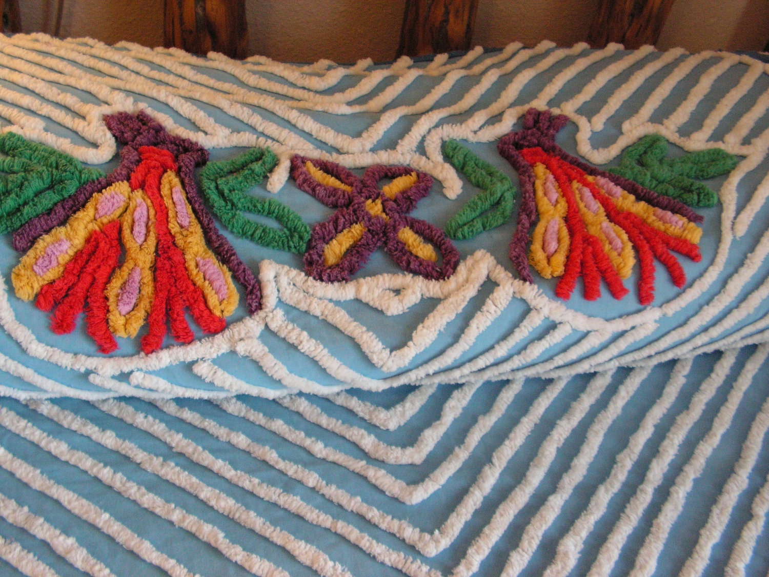 Vintage Chenille Peacock Bedspread