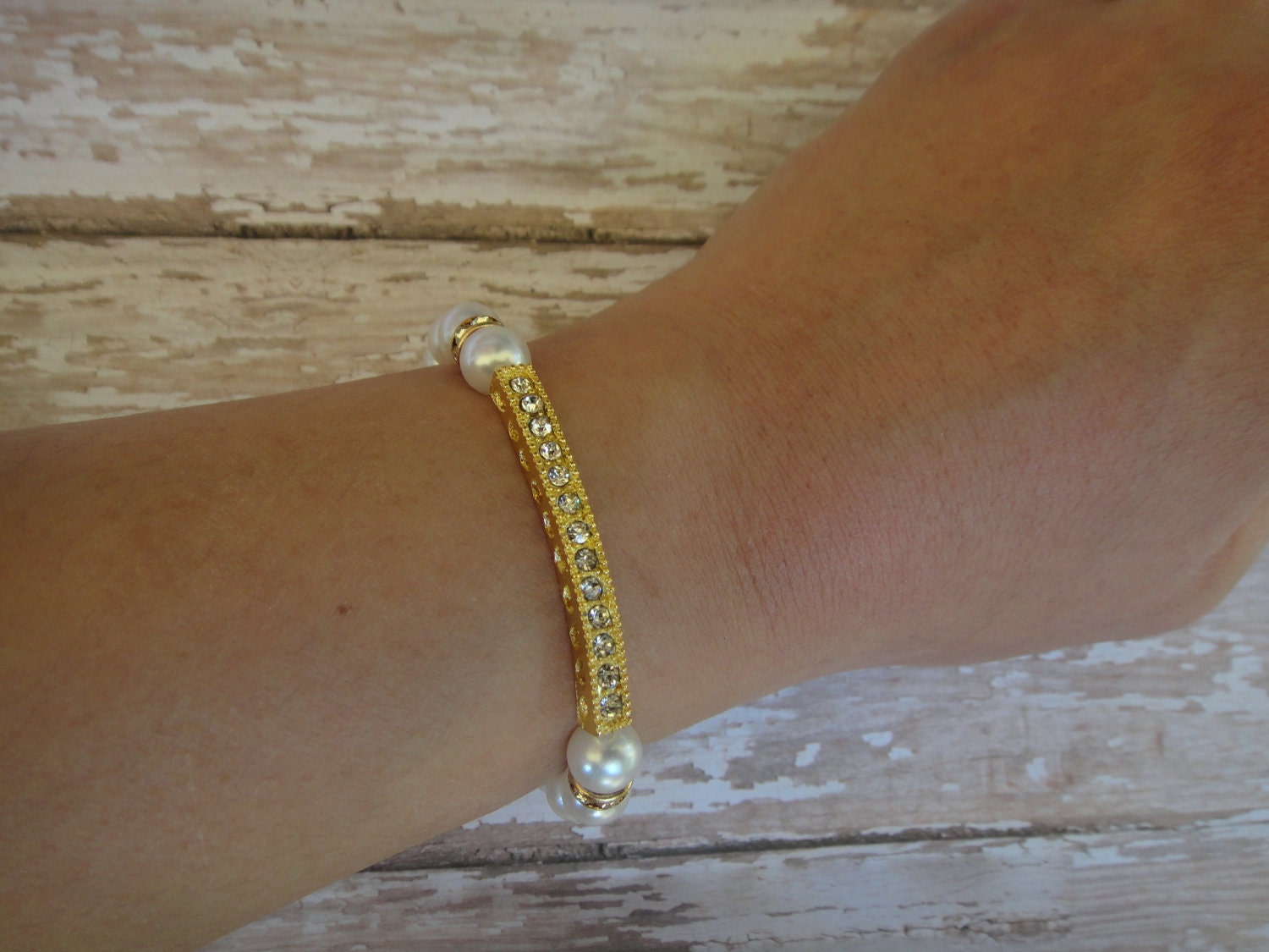 Gold Bar Bracelet Vintage Crystals