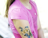 vintage blue and white floral temporary tattoo