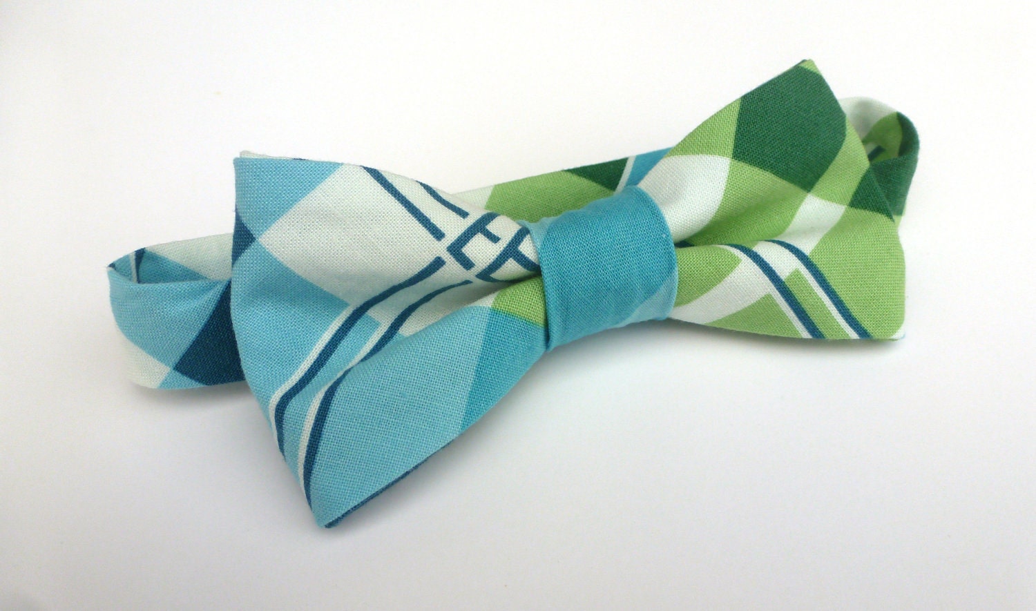 Boys Bow Tie- Blue, Green and White Plaid - Sizes newborn-adult