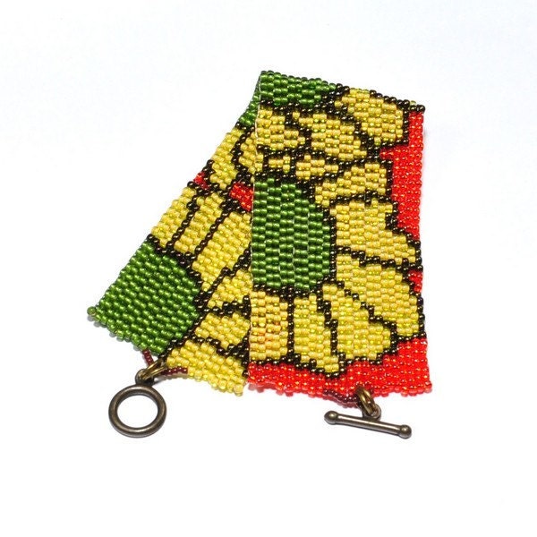 Peyote Bracelet. Beadwoven Cuff. Sunflowers. Toho Seed Beads Bracelet.