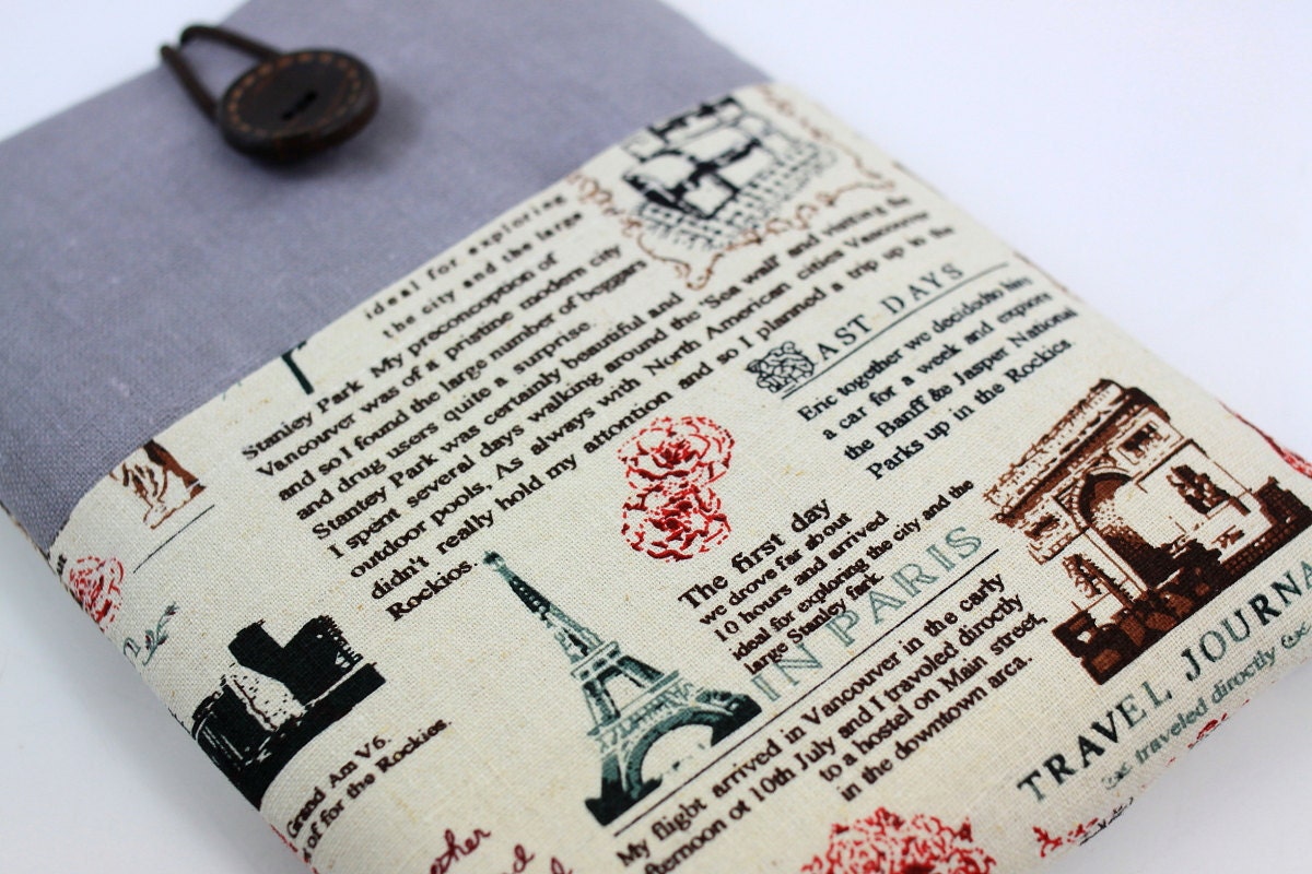 Kindle Case Sleeve Cover for 'Kindle,Ipad,Samsung,Nook,Kobo,Nexus,other eReader' with front Pocket- Travel Journal in Paris