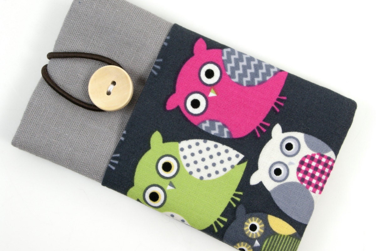 Cellphone Case Sleeve Cover for 'Iphone, Samsung, HTC, LG, other cellphone' with front Pocket - hoot hoot night owls