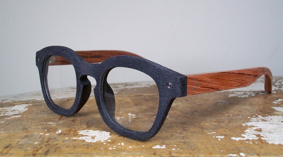 handmade black textured acetate and wood eyewear / The Johnny Depp specs