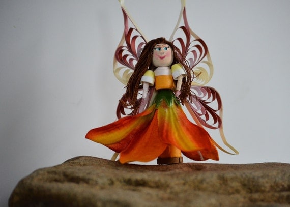 Quilled Minature Winged Orange Flower Fairy