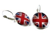 Union Jack Earrings, London Olympic Lever Back Earrings, British Flag Jewelry, Silver Tone