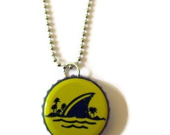 Bottle Cap Necklace, Shark Fin Landshark Beer Cap Upcycled Pendant