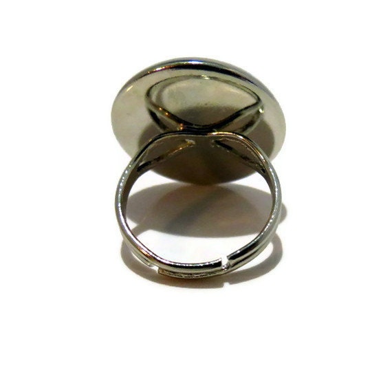 Olympics Ring, Adjustable Silver Tone Ring, Black Background