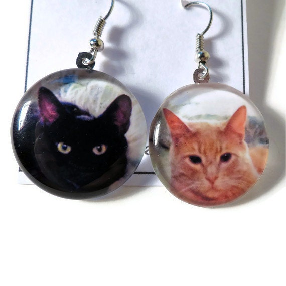 Personalized Pet Earrings, Custom Photo Dog Cat Jewelry, Nickel Free