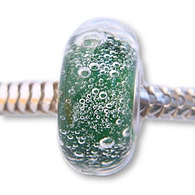 Green Bubbles Murano Style Glass Charm Bead Large Sterling Core Fits European Bead Bracelets