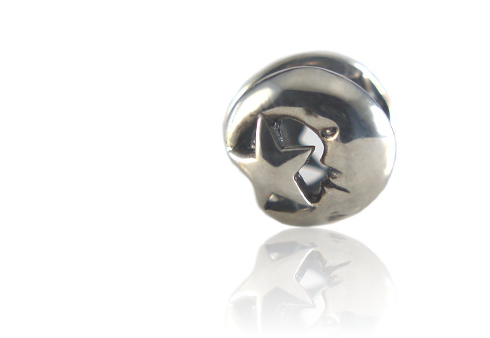 Petite Moon and Star Sterling Silver Charm Bead Fits European Bead Bracelets Celestial Stargazing