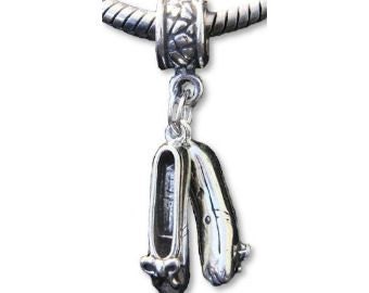 Ballet Slippers Dancer En Pointe European Charm Bead Sterling Silver Fits Most Brands of Bead Bracelets