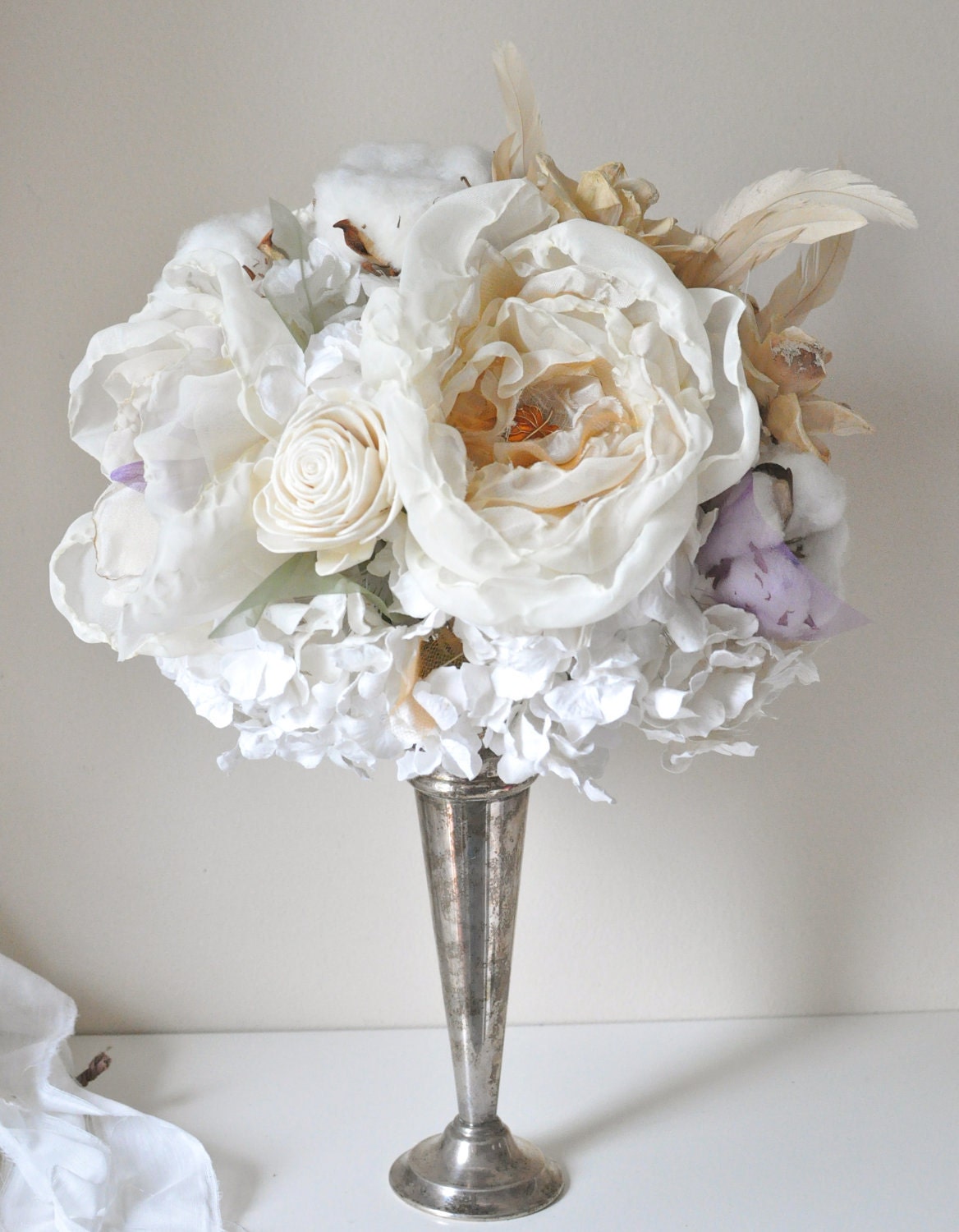 Fall fabric flower and paper flower wedding bouquet of eggplant flowers, moss flowers and Pumpkin flowers accents by Alternative blooms