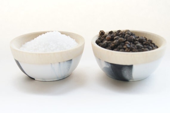 Wooden Mini Bowl Set of Two: Black and White Swirl