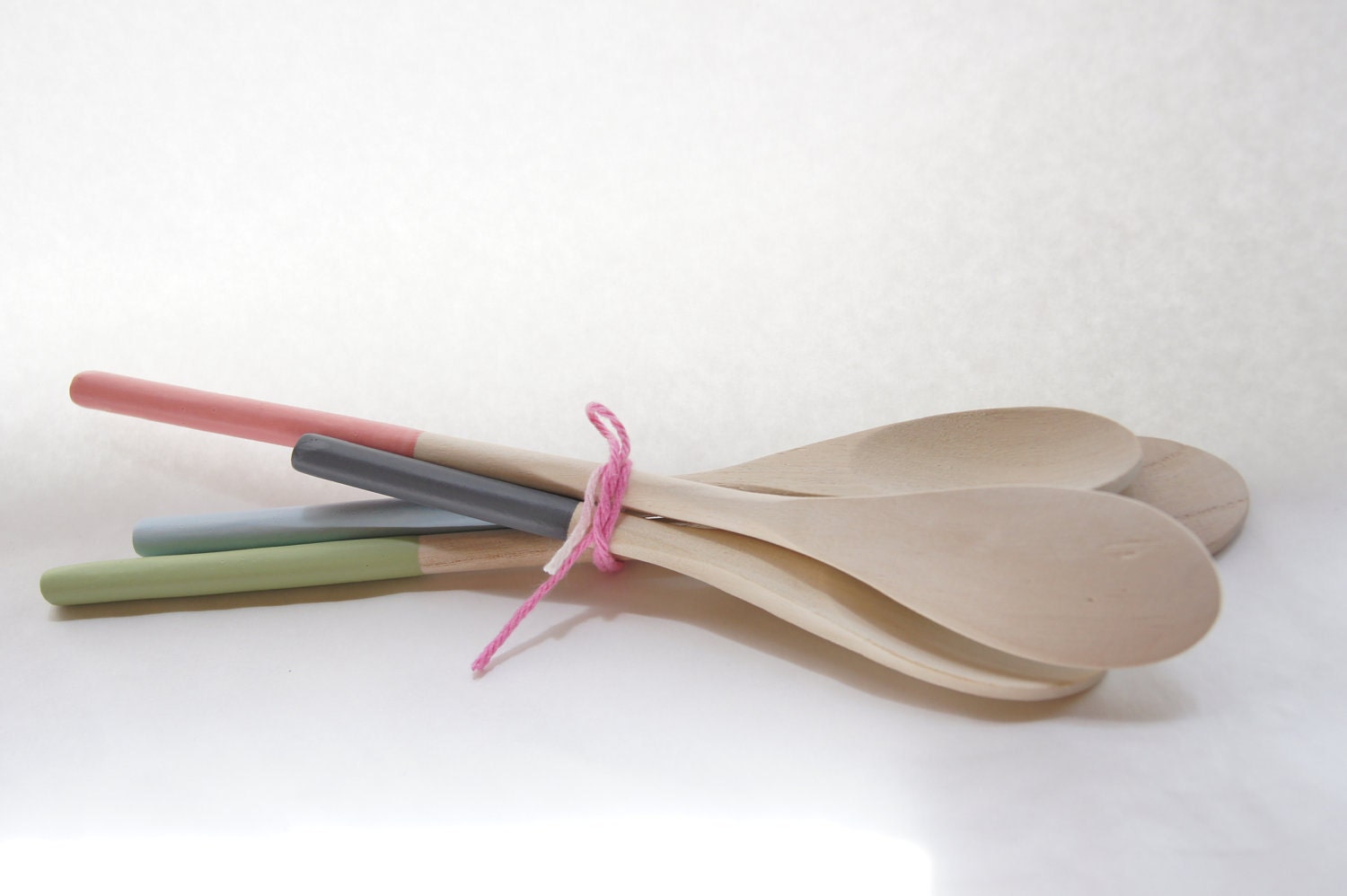 Wooden Spoons Set of 4: Green, Blue, Grey and Pink