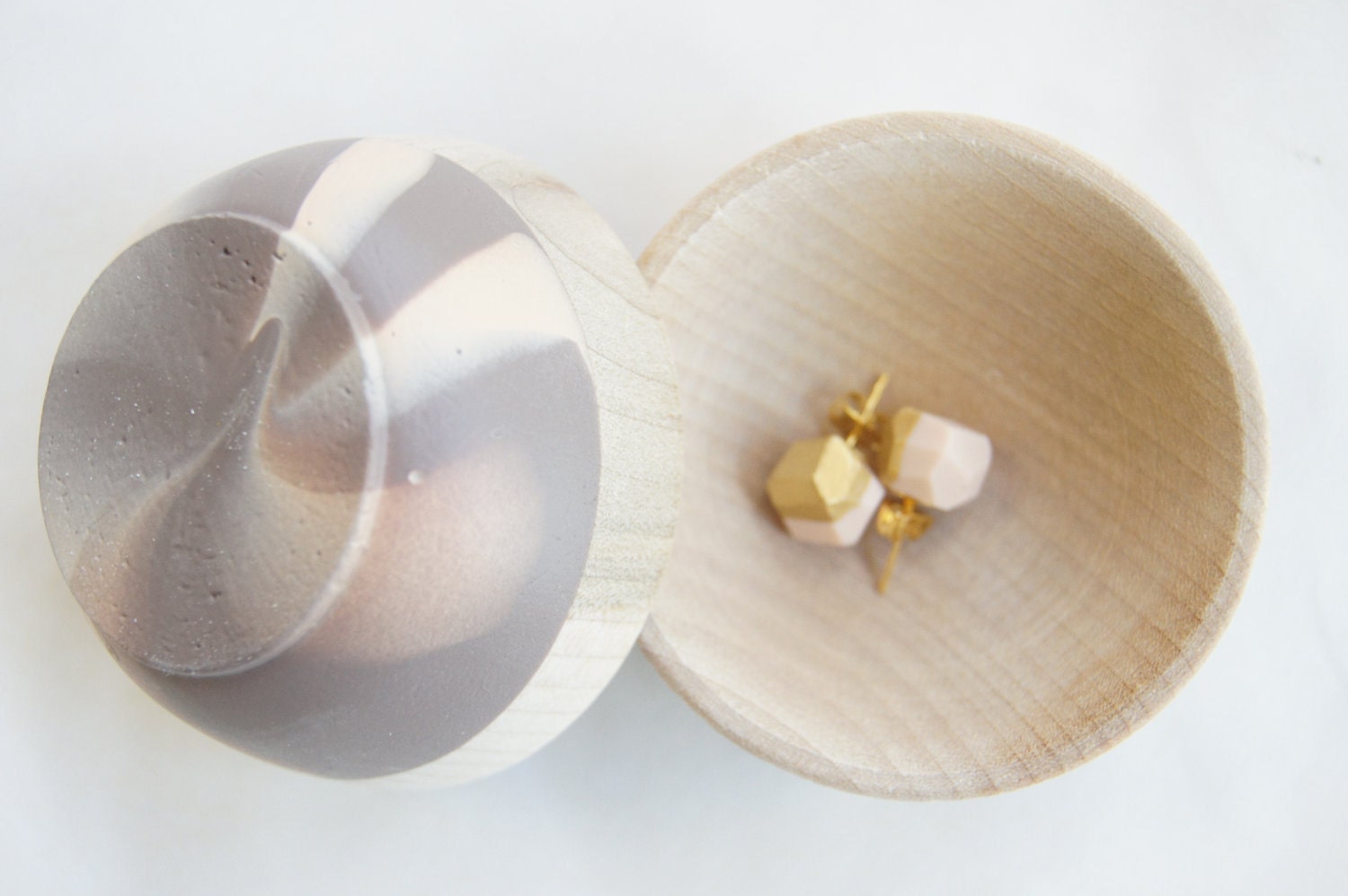 Wooden Mini Bowl Set of Two: Peach and Mink Swirl, Modern Kitchen