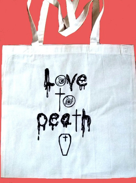 Love to Death, gothic canvas tote bag