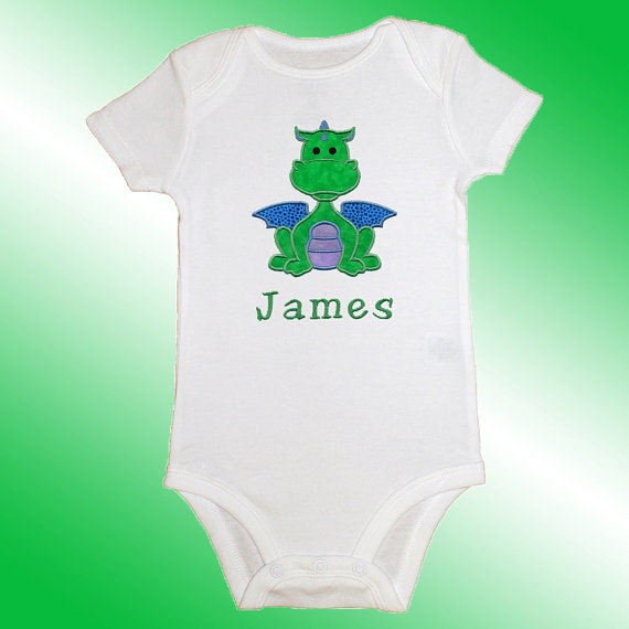 Onesie Bodysuit Baby Shirt - Personalized Applique - Dragon - Embroidered Short or Long Sleeved