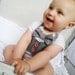 Vintage inspired Baby Onsie with attached gray vest and bow tie- red buttons white onesie