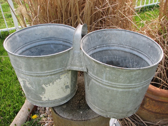 Vintage Galvanized Double Bucket with Handle Bottom by MaxsAttic