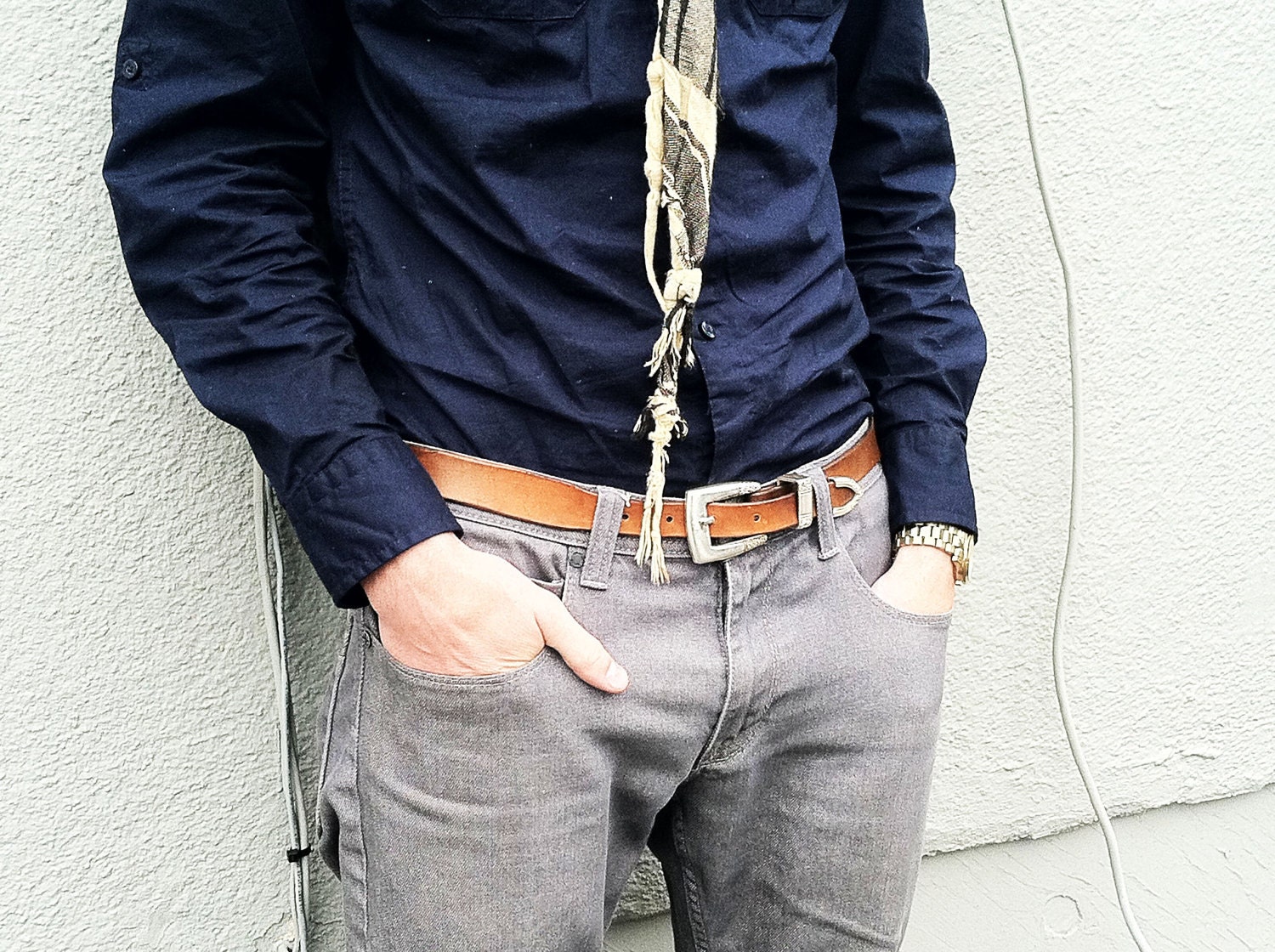 RESERVED Leather Belt, Silver 3 Piece Buckle