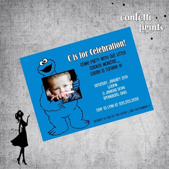 COOKIE MONSTER Birthday Invitation / Photo Card Printable Il_570xn