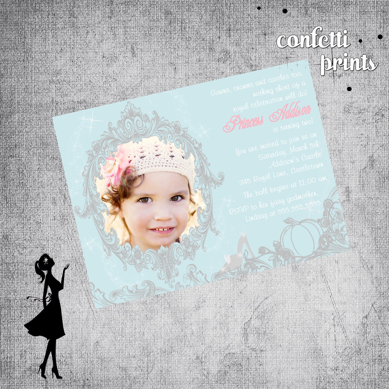 CINDERELLA Birthday Invitation / Photo Card Printable Il_570xn