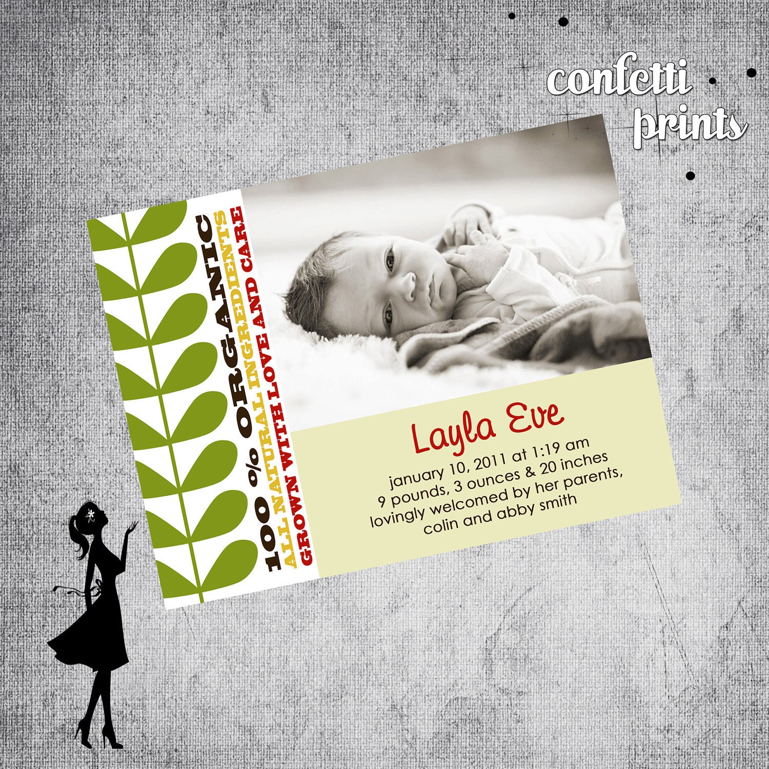 Photo Birth Announcement - 100% ORGANIC Printable Il_570xn