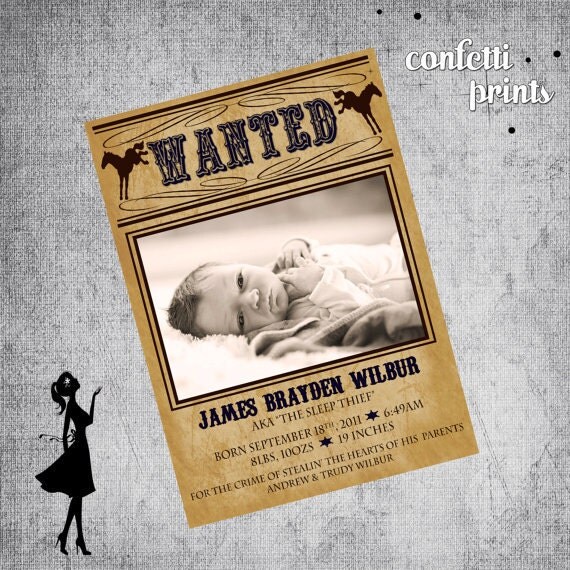 Photo Birth Announcement - LITTLE OUTLAW Printable Il_570xn