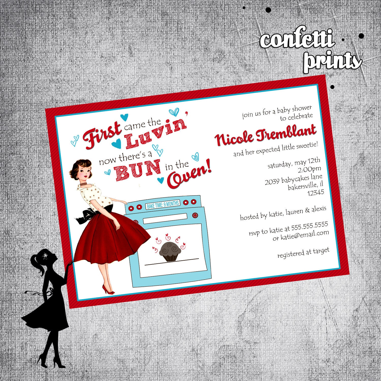Retro Baby Shower Invitation - BUN In The OVEN Printable Il_570xn