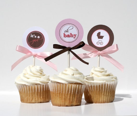 Baby Shower Cupcake Toppers - TICKLED PINK Printable Il_570xn