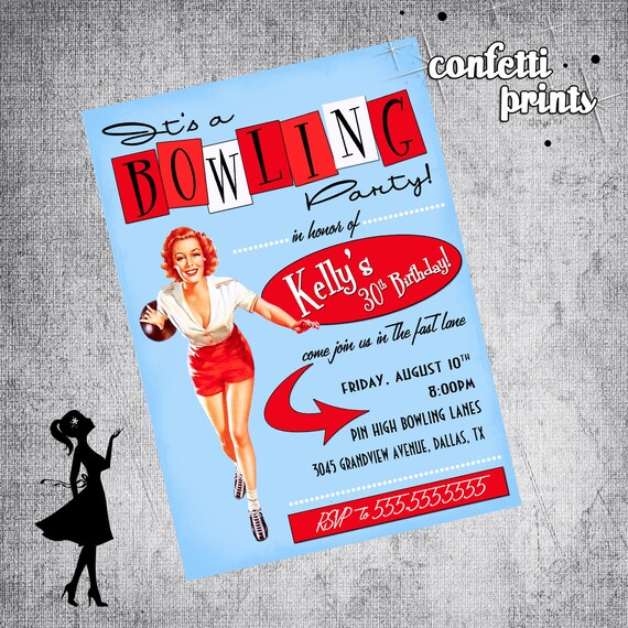 LUCKY STRIKE Retro Pinup Birthday Invitation Printable Il_570xn