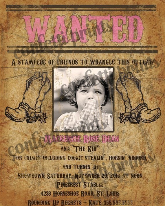 Birthday Invitation / Photo Card - LITTLE OUTLAW (GIRL) Printable